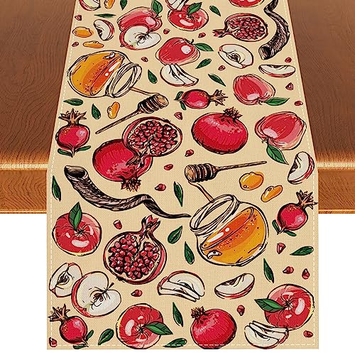 Linen Rosh Hashanah Tischläufer, Rosh Hashanah-Tischdecke, jüdisches Neujahr, Shana Tova Dekor, Rosh Hashanah, Tischdekoration und Zubehör, 33 x 228 cm von Rvsticty