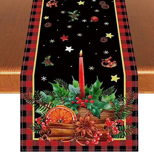 Rvsticty Linen Yule Tischläufer Heidnische Weihnachtstischdecke skandinavische Stroh Ziege Julbock Mistelzweig Weihnachtsdekoration und Zubehör für den Heimtisch - 33 x 183 cm von Rvsticty