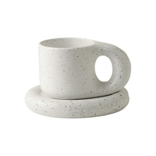 Rvtkak Nordic Keramik Tasse Fat Handle Kaffeetasse und Untertasse Set Kreative Handgemachte Fat Handle Tasse mit Oval Teller Vintage Tassen mit Runden Teller Handmade Kaffee Tee von Rvtkak