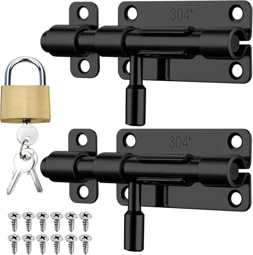 2 Stück Türriegel Edelstahl, Schubriegel Schieberiegel mit Loch für Vorhängeschloss,Abschließbarer Bolzenriegel und Verriegelung für Türen, Fenster, Badezimmer, Schlafzimmer, Schuppen, Zäune von Rwbimti