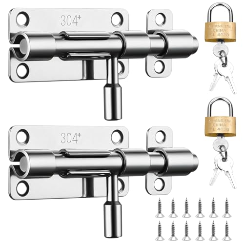 2 Stück Türriegel Edelstahl, Schubriegel Schieberiegel mit Loch für Vorhängeschloss,Abschließbarer Bolzenriegel und Verriegelung für Türen, Fenster, Badezimmer, Schlafzimmer, Schuppen, Zäune (Silber) von Rwbimti
