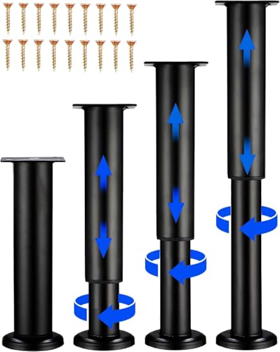 4 Stück Möbelfüße Verstellbar, 18-30cm Möbelfüße Höhenverstellbare Füße, Metall Schwarz Möbelbeine, Verstellbare Füße für Möbelfüsse, Schränk Füße, Bettfüße, Sofa, Nachttisch und TV-Ständer (black) von Rwbimti
