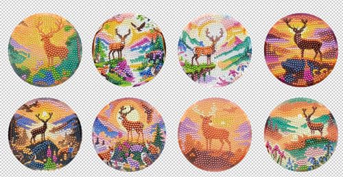 8 Stück Diamond Painting Untersetzer mit Halterung – DIY Diamant-Tassenuntersetzer für Cocktails, Bastelset für Anfänger, Erwachsene & 6-12-Jährige, tolles Geschenk für Kinder & Erwachsene (Hirsch) von Rwbimti