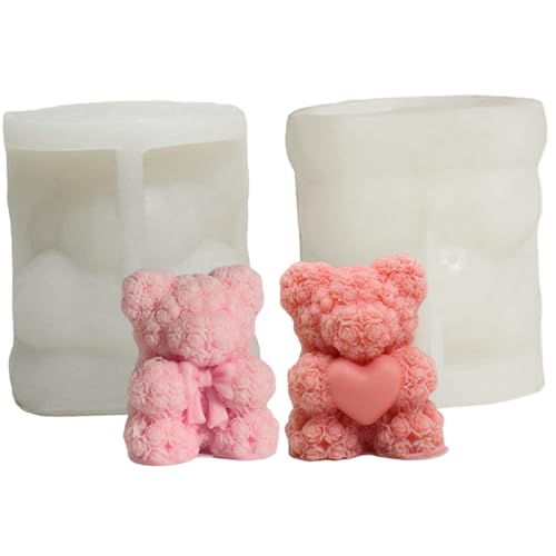 Rwigeboo 2pcs Silikonformen, 3D-Rosenbärenkerzenformen, Flexible Easy Freisetzungsbärenharz-Formen-Epoxidharz für DIY-Seife, Kerze, Guss, Ton, Kunsthandwerk Silikon Rwigeboo 2pcs Silikonformen, 3D-Rosenbärenkerzenformen, Flexible Easy Freisetzungsbärenharz-Formen-Epoxidharz für DIY-Seife, Kerze, Guss, Ton, Kunsthandwerk Silikon von Rwigeboo