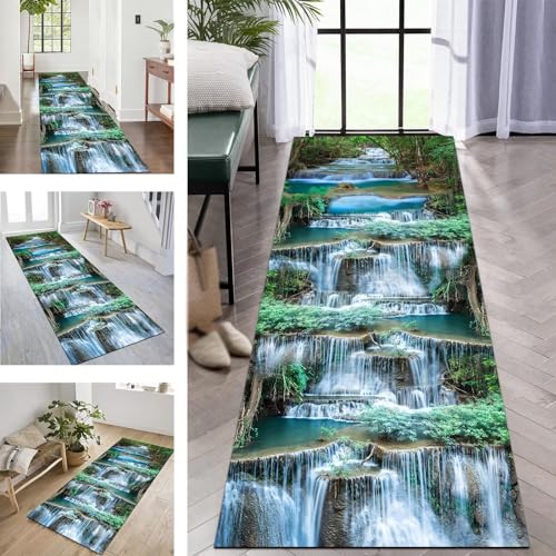 Rwoxing Läufer Teppiche Für Lange Flur Teppich Blaugrün 50X250CM Küchenteppich Waschbar rutschfest Schlafzimmer Fußmatten Wohnzimmer Esszimmer Flurläufer Meterware Teppich Für Innenräume von Rwoxing
