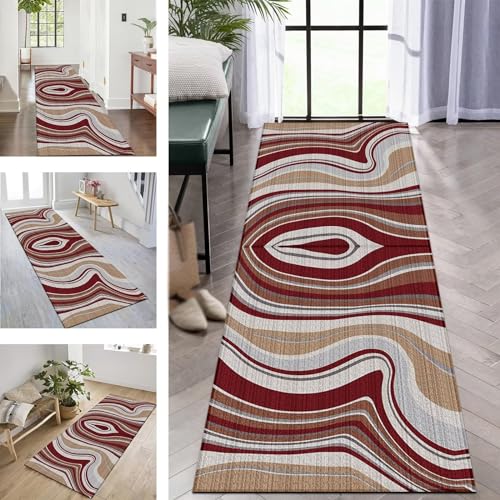 Rwoxing Läufer Teppiche Für Lange Flur Teppich rot 60X110CM Küchenteppich Waschbar rutschfest Schlafzimmer Fußmatten Wohnzimmer Esszimmer Flurläufer Meterware Teppich Für Innenräume von Rwoxing