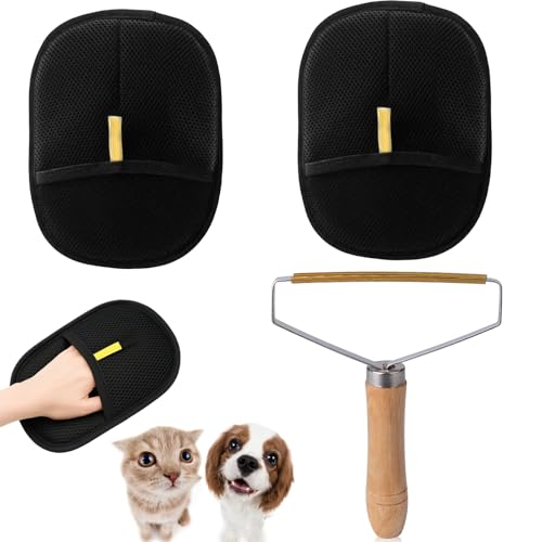 RxaGtn Tierhaarentferner Handschuh, Katzenhaarentferner, 3 Stück Handschuh Tierhaarentfernung, Wiederverwendbare Pet Hair Remover Glove and Fusselentferner Tierhaare für Möbel, Kleidung und Teppiche von RxaGtn