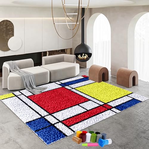 69 x 102 cm Knüpfteppich Zum Selber Knüpfen - DIY Knüpfsets Kreuzstich Teppich Set - Knüpfset für Kinder Erwachsene Großer Teppich Knüpfen Set Erwachsene Kreuzstich Set - Fußabtreter Latch Hook Kit von RxiBeFuw
