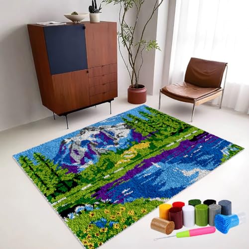 Knüpfteppich zum Selber Knüpfen 140 x 160 cm knüpfen Set knüpfset Teppich Tapisserie Set DIY Teppich Making Kits Knüpfsets Kreuzstich Teppich Set mit Werkzeug Latch Hook Kit für Kinder Erwachsene von RxiBeFuw