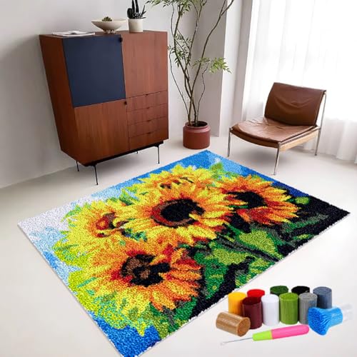 RxiBeFuw 3D Knüpfteppich Zum Selber knüpfen Knüpfset Latch Hook Kit Selbst Teppich für Kinder und Erwachsene Latch Hook Kits DIY-Teppichherstellungs-Set Knüpfhaken Set mit Vordruck 38 x 52 cm von RxiBeFuw