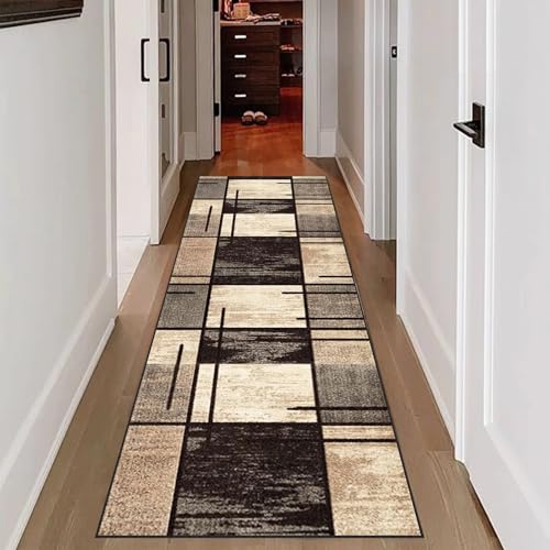 RxueSug Läufer Flur Teppich, Lang 120 x 450 cm Küche Teppich, Bettumrandung Läufer, Modern Flur Läufer Teppich, rutschfest Waschbar, für Wohnzimmer, Flur, Schlafzimmer, Esszimmer von RxueSug