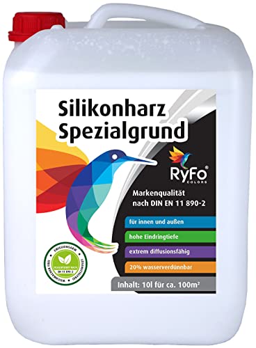 RyFo Colors Silikonharz Spezialgrund 10l (Größe wählbar) - Siliconharz-Grundierung, Silikon Tiefengrund, ideal für Silikonharz-Fassadenfarbe, Fassaden-Grund, für innen und außen von RyFo Colors