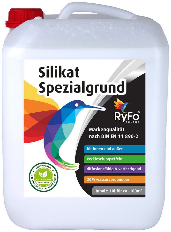 RyFo Colors Wandgrundierung Silikat Spezialgrund, 1 L reicht für ca. 10 m², 1x streichen, gebrauchsfertig, Für Innen & Außen, atmungsaktiv, ideal für mineralische Altbauten RyFo Colors Wandgrundierung Silikat Spezialgrund, 1 L reicht für ca. 10 m², 1x streichen, gebrauchsfertig, Für Innen & Außen, atmungsaktiv, ideal für mineralische Altbauten von RyFo Colors
