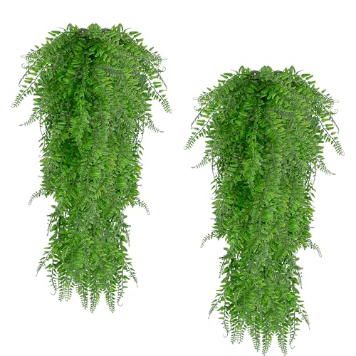 Rybtd 2 Stück Künstliche Hängepflanze,80CM Farn Kunstpflanze Hängend,Kunstpflanze Hängend,Kunstblumen Hängend，Künstliche Pflanzen für Drinnen und Draußen von Rybtd
