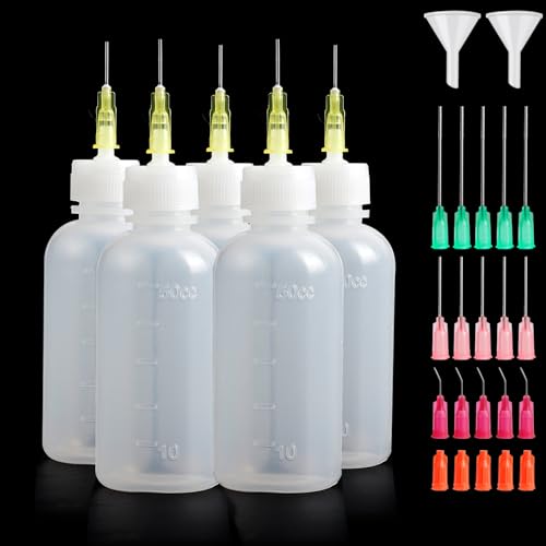 Rybtd 5 Stück Nadelflaschen 50ml Präzisionsspitzen-Applikator-Flaschen mit Dosiernadeln Und Kappen,Nadelflasche Nadelspitzen-Kleberflasche für DIY Handwerk Nachfüllkleber nähmaschinenöl von Rybtd