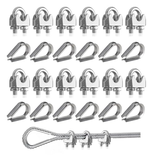 Rybtd Drahtseilklemmen 24 Stück Klemme 6mm Und Kauschen 6mm，Drehseilclips Drahtseil Clip 304 Edelstahl Drahtseile Clip M6 Seilklemme für 6mm Stahlseil Seil Takelage von Rybtd