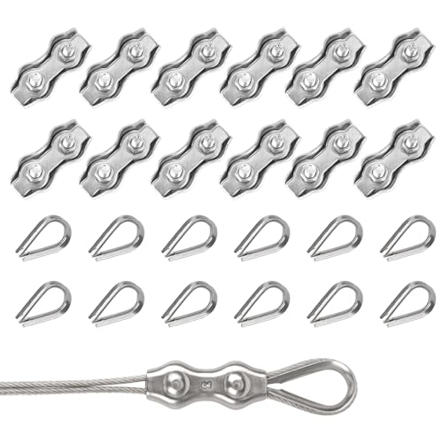 Rybtd Drahtseilklemmen 24 Stück duplex klemme 3mm Und kauschen 3mm，304 Edelstahl Drahtseile Clip M3 Seilklemme für 3mm Stahlseil Seil Takelage von Rybtd