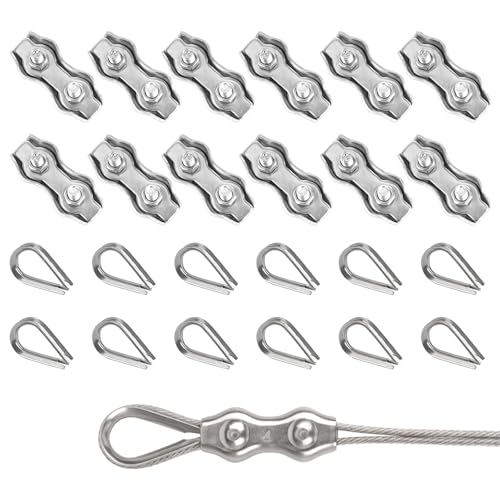 Rybtd Drahtseilklemmen 24 Stück duplex klemme 4mm Und kauschen 4mm，304 Edelstahl Drahtseile Clip M4 Seilklemme für 4mm Stahlseil Seil Takelage von Rybtd