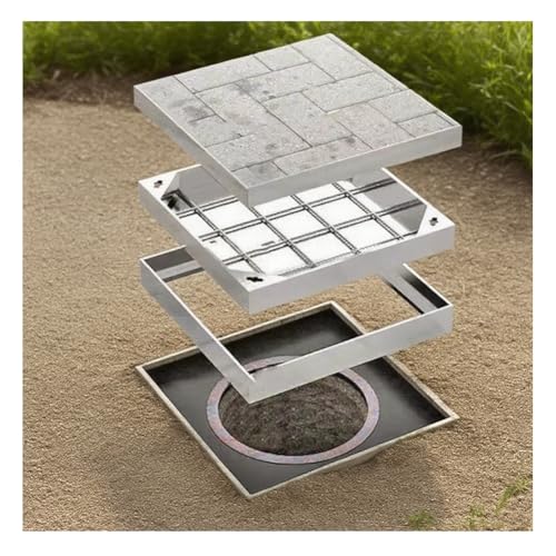 Rygcrud Gehwegabdeckungen Für Außengehwege Unsichtbare Schachtabdeckungen Edelstahl, Klärgrubenabdeckungen Mit Hebehaken Für Betonpflaster, Edelstahl 304(40x40x5 cm) von Rygcrud
