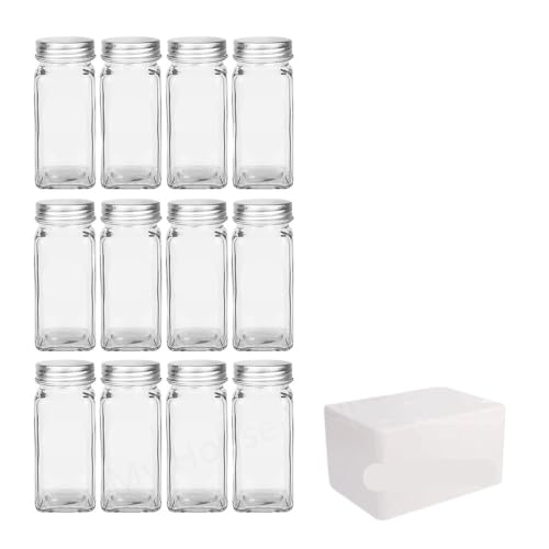 Ryhapm Gewürzdosen aus Glas mit silberfarbenem Deckel, 12 Stück, 118 ml, Gewürzbehälter mit Streudeckel, Gewürz-Organizer, Küchengewürzdosen-Set (12-teiliges 12-ml-Gläser-Set) von Ryhapm