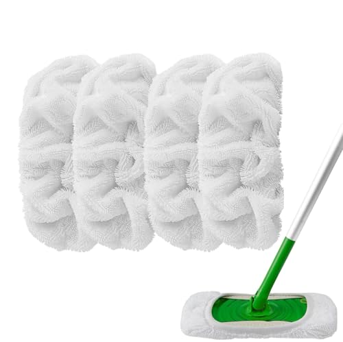 Ryichliho Wiederverwendbare Mikrofaser Mop Pads 4 Stück, Kompatibel mit Swiffer Sweeper-Waschbare Nasspad Refill für Nass & Trocken, Bodenreinigung Mop Kopf Pads Refill für die Haushaltsreinigung von Ryichliho