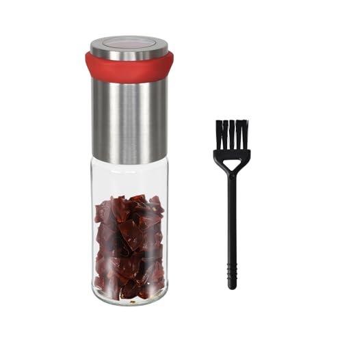 Manueller Chilimühle 170ml Glas und Edelstahl, Meersalz, Pfeffer, getrocknete Chilischoten Gewürzmühle, Gewürzschneider mit Staubschutzkappe für Zuhause, Restaurant (Rot) von Rylae