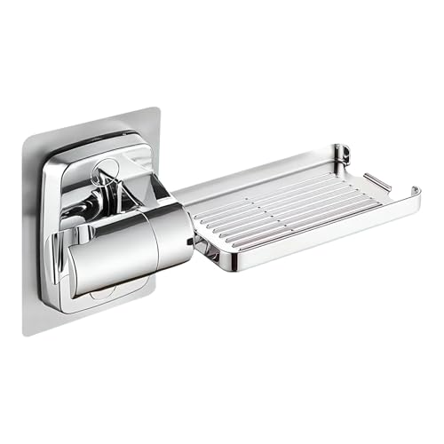 Rylae Einstellbare Bohrfreie Duschkopfhalterung, mit Seifenablage, Selbstklebender Handbrause Halterung, Duschkopf Halterung Badzubehör (Silber) von Rylae