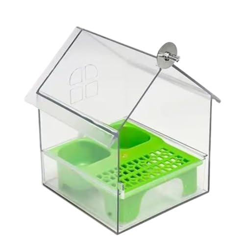 Ausziehbarer externer Papageienfutterspender, 14 x 14,5 x 18,5 cm, dekorativer Vogeltisch, einziehbares Hängetablett mit Zwei Futtertrögen, stabile Installation (Grün) von RynoPulse