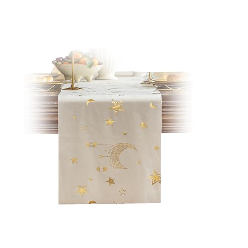 RynoPulse Ramadan Tischläufer, Ramadan Mubarak Tischläufer, Weiß und Gold Eid Tischdecke, festliche Partydekoration für den Innenbereich RynoPulse Ramadan Tischläufer, Ramadan Mubarak Tischläufer, Weiß und Gold Eid Tischdecke, festliche Partydekoration für den Innenbereich von RynoPulse