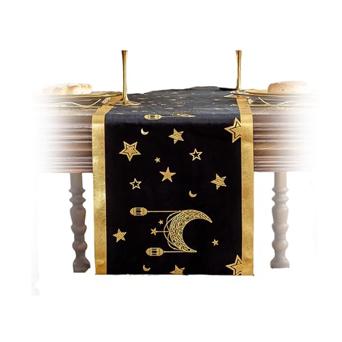 RynoPulse Ramadan Tischläufer, Ramadan Mubarak Tischläufer, Weiß und Gold Eid Tischdecke, festliche Partydekoration für den Innenbereich von RynoPulse