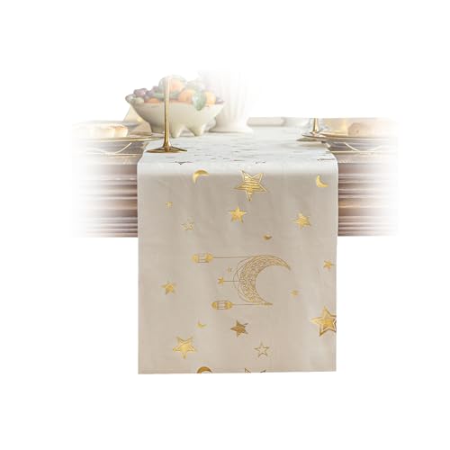 RynoPulse Ramadan Tischläufer, Ramadan Mubarak Tischläufer, Weiß und Gold Eid Tischdecke, festliche Partydekoration für den Innenbereich von RynoPulse