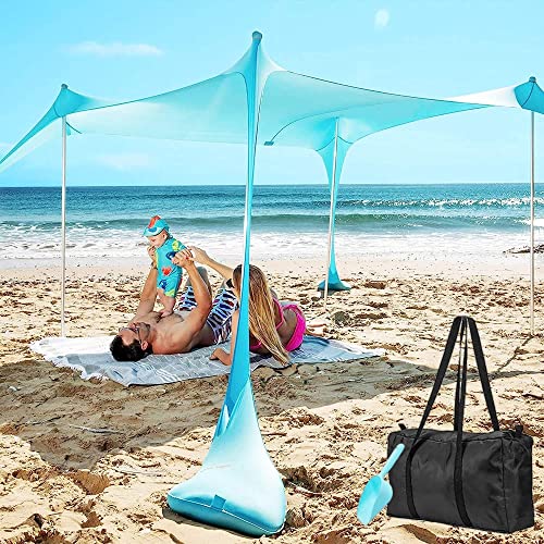 Strandzelt UV Schutz UPF50+ mit Sand Ankern - Beach Tent „Sun Hero“ mit Sandschaufel & Tragetasche - Sonnensegel Strand Sonnenschutz – Strandmuschel XXL für Urlaub & Garten | 300cm x 300cm von RynoTech