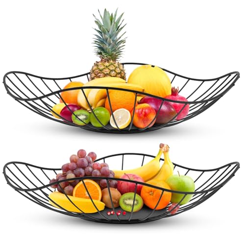 Rynvarl 2er Set Obstkorb Metall Schwarz - Obstkorb Design in Blattform für Obst, Brot, Dekoration - luftiger & eleganter Korb für Küche, Esszimmer, Wohnzimmer Rynvarl 2er Set Obstkorb Metall Schwarz - Obstkorb Design in Blattform für Obst, Brot, Dekoration - luftiger & eleganter Korb für Küche, Esszimmer, Wohnzimmer von Rynvarl