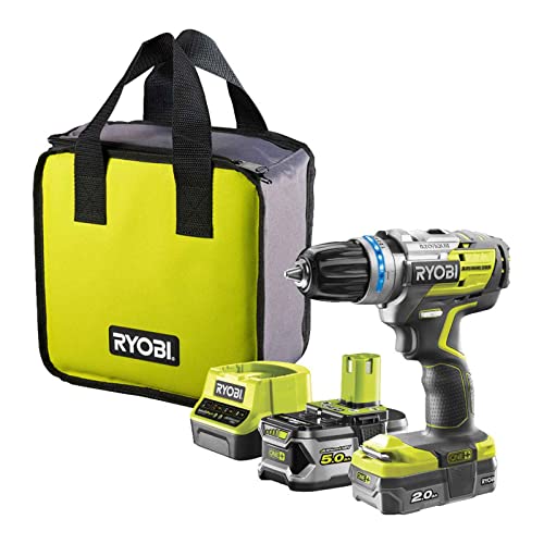 RYOBI 18 V ONE+ Brushless Akku-Schlagbohrschrauber R18PDBL-252S (2-Gang, max. Drehmoment 60 Nm, e-torque-Abschaltfunktion, Bohrfutter 13 mm, inkl. 5,0 & 2,0 Ah Akku & Ladegerät in Werkzeugtasche) von Ryobi