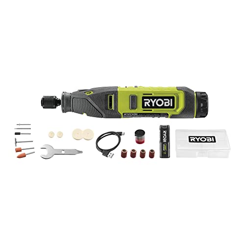 RYOBI - 4 V Mini-Multifunktionswerkzeug RRT4-120GA15-5000-25.000 U/min - werkzeugloser Zubehörwechsel - USB C Kabel - Lieferung mit 15 Zubehörteilen von Ryobi