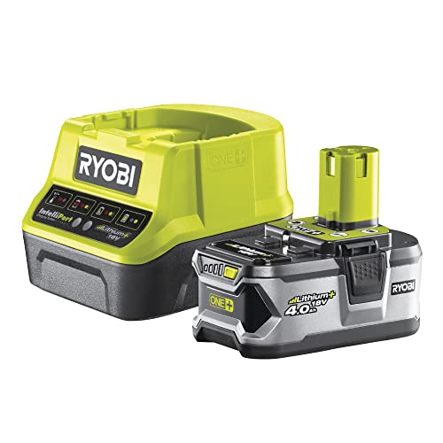 RYOBI 18 V ONE+ Akku-Starter-Set RC18120-140 (1x 4,0 Ah Akku, Schnellladegerät mit 2,0A Ladestrom, Lithium+ Akkutechnologie für mehr Laufzeit, Leistung und Lebensdauer, IntelliCell™) von Ryobi
