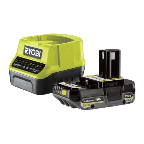 RYOBI 18 V Akku-Starter-Set RC18120-120C (2,0 Ah Lithium+ Akku, Schnellladegerät mit 2,0A Ladestrom, Lithium+ Akkutechnologie setzt Maßstäbe für Laufzeit, Leistung und Lebensdauer, IntelliCell™) von Ryobi