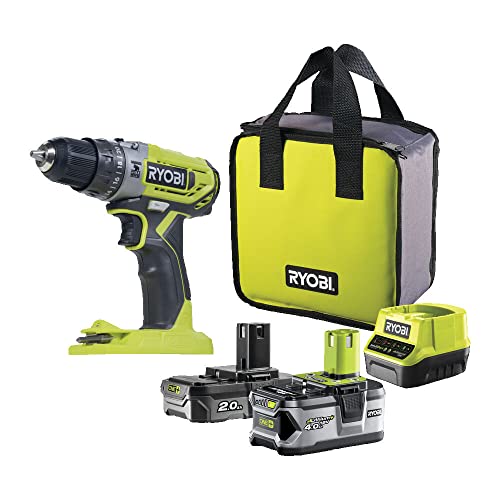 RYOBI 18 V ONE+ Akku-Schlagbohrschrauber R18PD2-242S (2-Gang-Getriebe, max. Drehmoment 40 Nm, Drehmomentstufen 24, Bohrfutter 10 mm, inkl. 1 x 4,0Ah & 1 x 2,0Ah & Ladegerät in Werkzeugtasche) von RYOBI