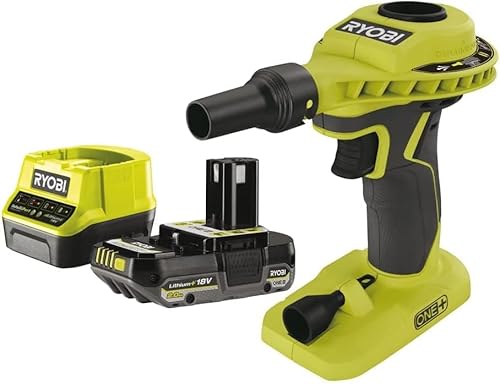 RYOBI 18 V ONE+ Akku-Luftpumpe R18VI-1C20GZL (max. Druck 0,034 bar, Ideal zum Aufpumpen von Schlauchbooten / Luftmatratzen, inkl. 2 Ventilaufsätze, inkl. 2,0Ah Akku und Ladegerät) von Ryobi