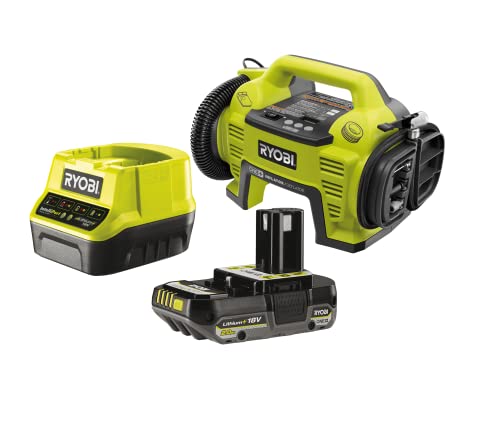 RYOBI 18 V ONE+ Akku-Multikompressor R18I-1C20GZL (max. Druck 10,3 bar, 2:1 Hochdruck-Inflationsdruck für Reifen und ein hohes Volumen für aufblasbare Gegenstände inkl. 2,0 Ah Akku und Ladegerät) von Ryobi