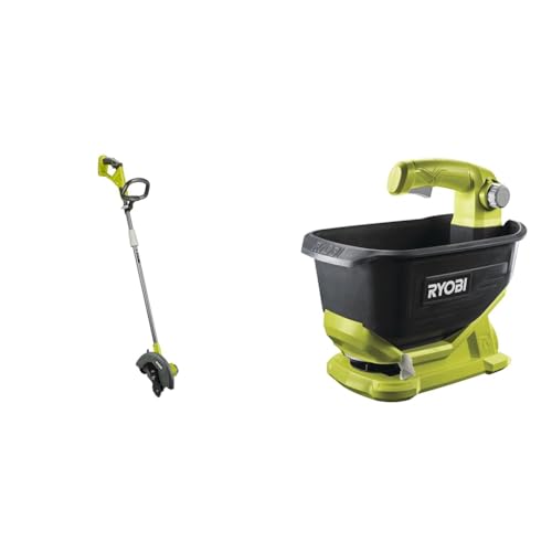 RYOBI 18 V ONE+ Akku-Rasenkantenschneider RY18EGA-0 & 18 V ONE+ Akku-Universalstreuer OSS1800 (4 Liter Tank, Streubreite einstellbar (2,5 bis 3,5 m) ohne Akku und Ladegerät), grün von Ryobi