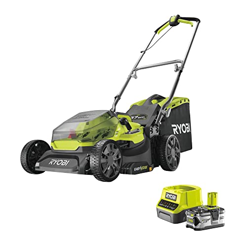 RYOBI 18 V ONE+ Akku-Rasenmäher RY18LM37A-140 – 37 cm Schnittbreite, inkl. 4,0 Ah Akku & Ladegerät, für mittlere Rasenflächen bis 249 m² von RYOBI