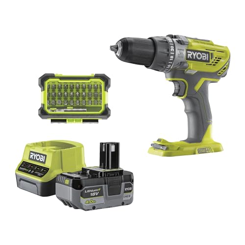 RYOBI 18 V ONE+ Akku-Schlagbohrschrauber Set R18PD3-140A, inkl. 1 x 18 V 4Ah Akku, Ladegerät, Bitset, Werkzeugtasche RYOBI 18 V ONE+ Akku-Schlagbohrschrauber Set R18PD3-140A, inkl. 1 x 18 V 4Ah Akku, Ladegerät, Bitset, Werkzeugtasche von RYOBI