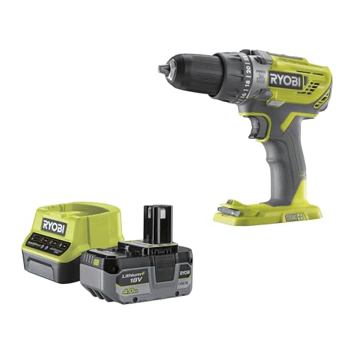 RYOBI 18 V ONE+ Akku-Schlagbohrschrauber Set R18PD3-140A, inkl. 1 x 18 V 4Ah Akku, Ladegerät, Bitset, Werkzeugtasche von RYOBI