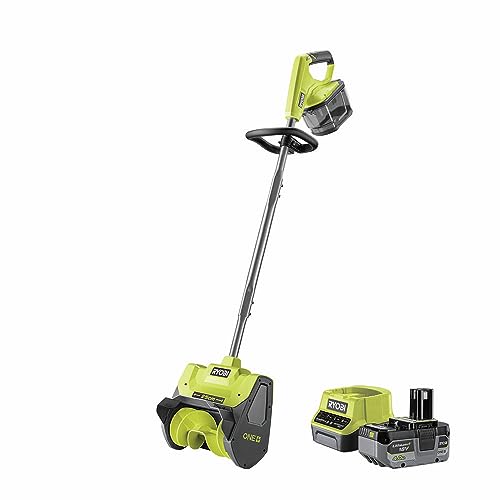 RYOBI 18 V ONE+ Akku-Schneebürste / Schneefräse RY18ST25A-140 (25cm Räumbreite, 6m Wurfweite, inkl. 1 x 4,0 Ah Akku und Ladegerät), Grün & Anthrazit von Ryobi