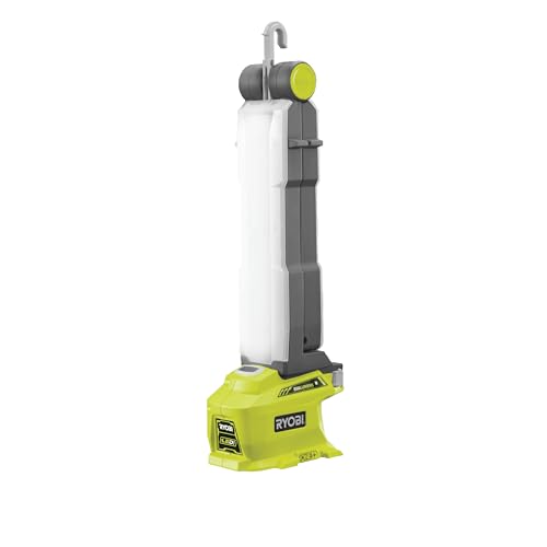 RYOBI 18V ONE+ Arbeitsleuchte R18ALF-0 (Stableuchte klappbar, 2 separat einschaltbare Lampen, 850 Lumen, Lichtfarbe 5700 K, ohne Akku und Ladegerät), Grün, Grau von Ryobi