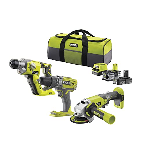 RYOBI 18V ONE+ Combo-Kit: Akku-Schlagschrauber, Bohrhammer, Winkelschleifer, Werkzeugtasche, Ladegerät + 2 Akkus | ONE+ Serie | 3er Set | leistungsstarke Akkutechnologie RYOBI 18V ONE+ Combo-Kit: Akku-Schlagschrauber, Bohrhammer, Winkelschleifer, Werkzeugtasche, Ladegerät + 2 Akkus | ONE+ Serie | 3er Set | leistungsstarke Akkutechnologie von Ryobi