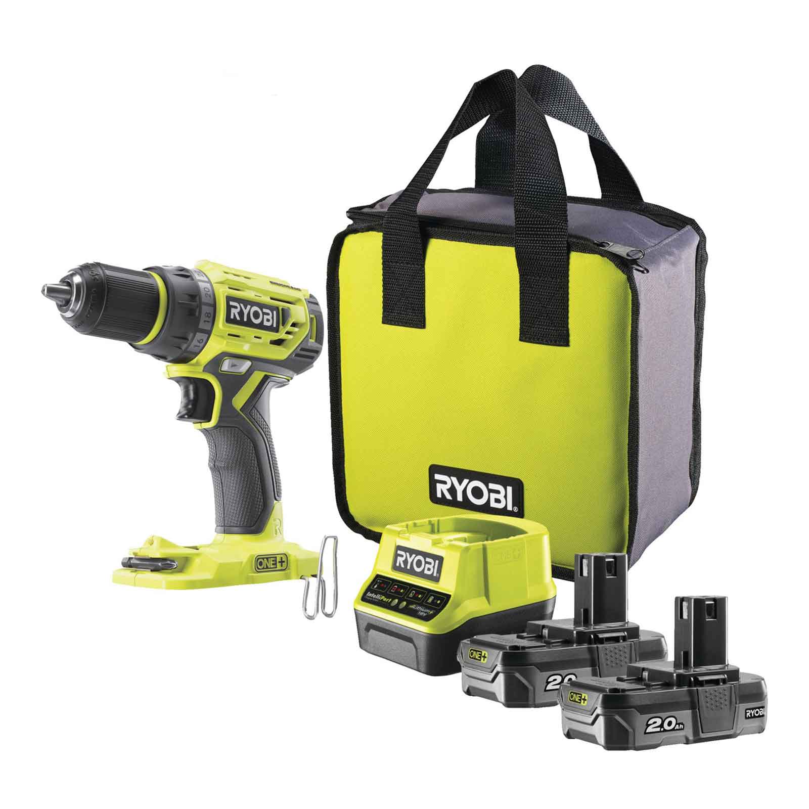 RYOBI Akku-Bohrschrauber R18DD7-220S ONE+ Akkuschrauber, Bohrmaschine, 18V, 2Ah von Ryobi