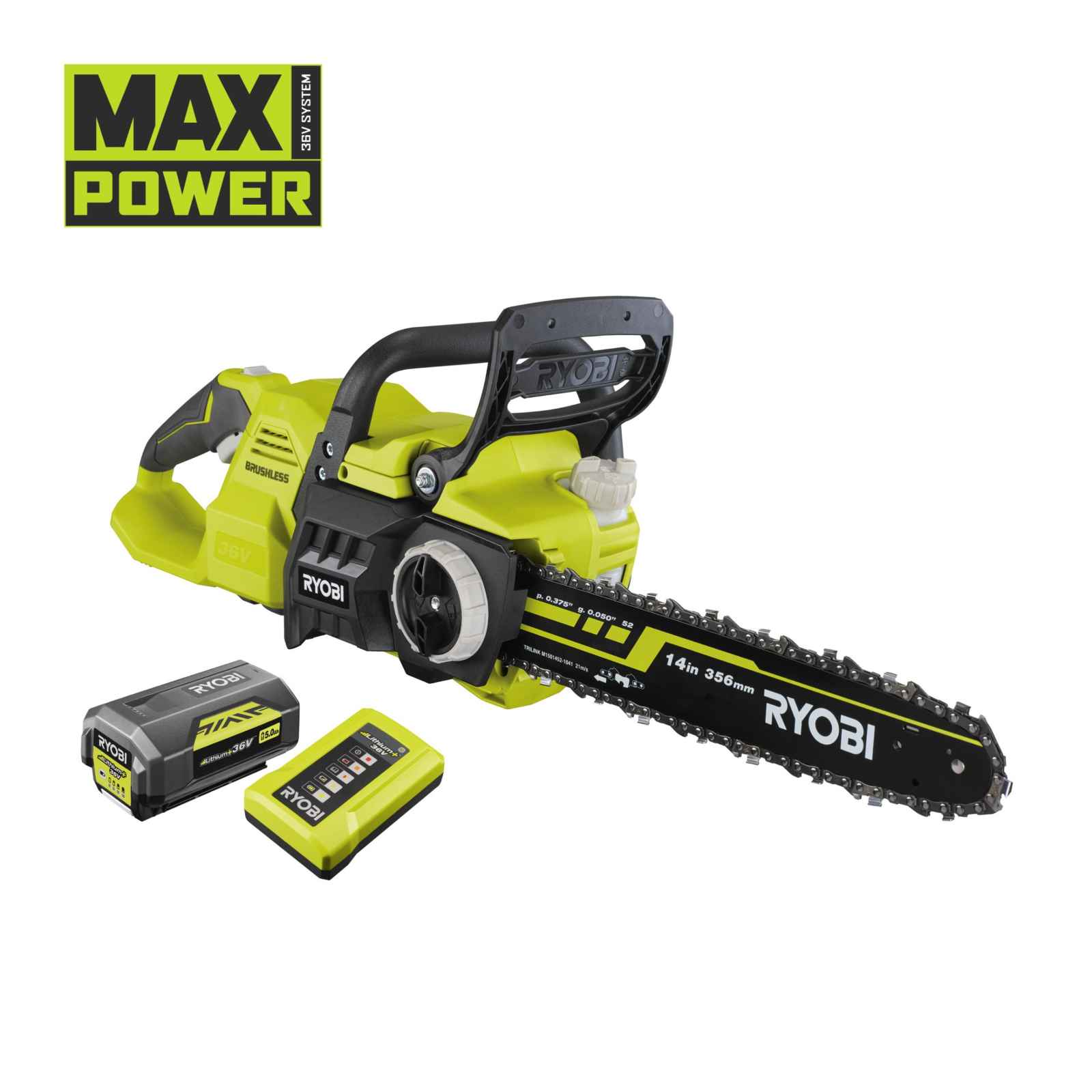 RYOBI Akku-Kettensäge RY36CSX35A-150 36V 5Ah, Motorsäge, Schwertlänge 35 cm von Ryobi