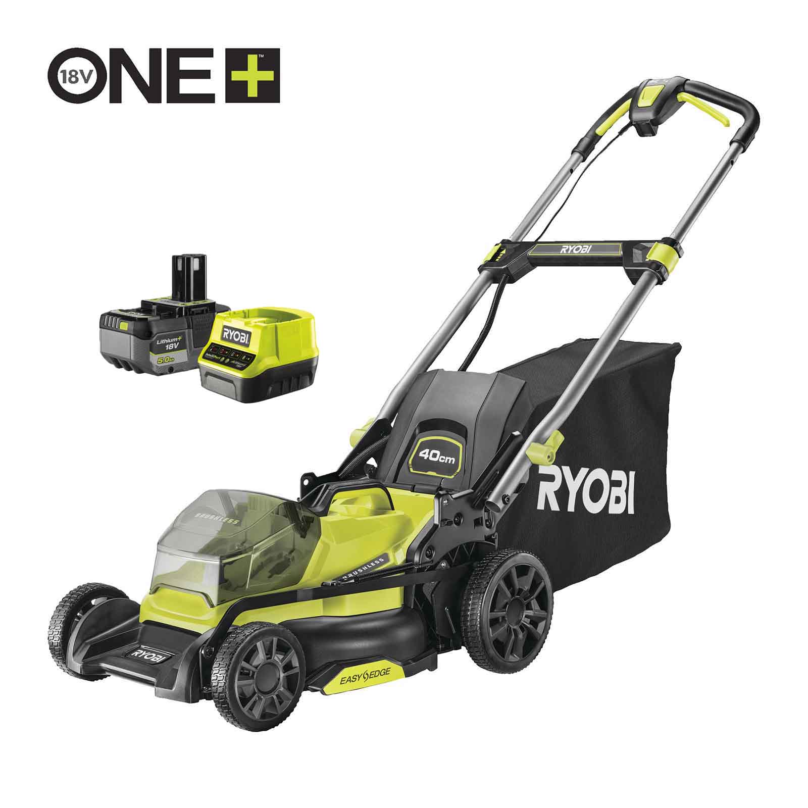 RYOBI Akku Rasenmäher RY18LMX40C150 ONE+ 18V 5Ah Akku Mulchmäher 40cm Schnittmaß von Ryobi